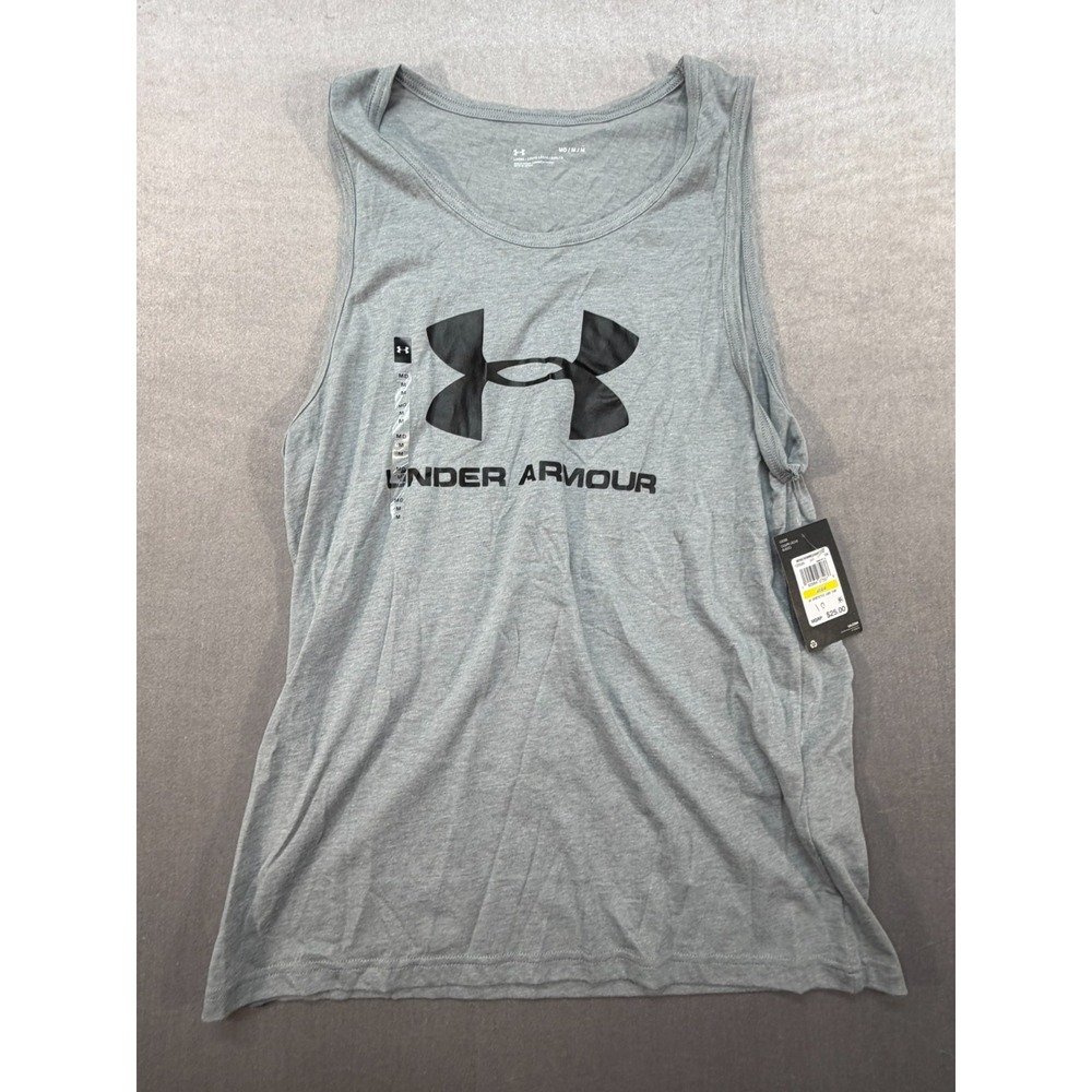 New Under Armour Men Sleeveless Logo Tank Shirt Gray Sportstyle Medium